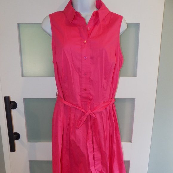 AB Studio Pink Sleeveless 1/2 Button Down Belted Dress Size 10 Women's - Picture 1 of 3
